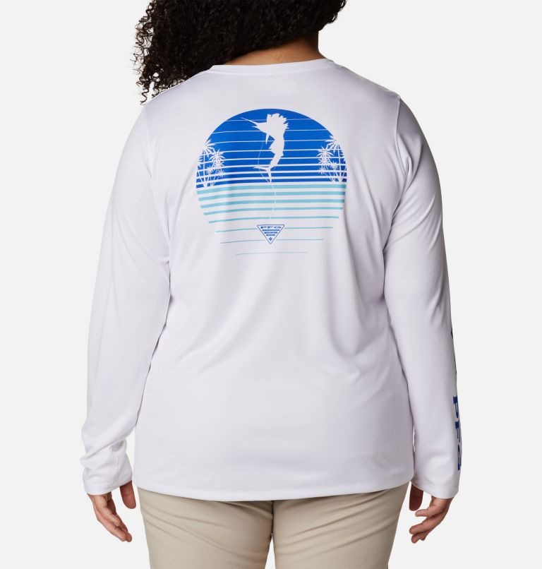 Women's Columbia PFG Tidal Tee Hook-Up Long Sleeve Sweatshirts White | Plus Size CA-D8130